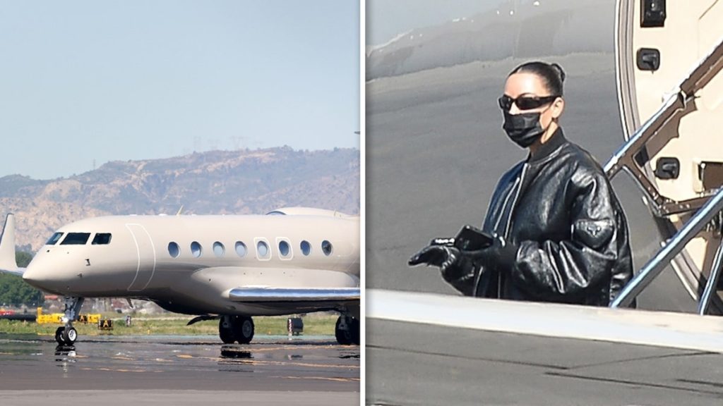 Kim Kardashian fliegt in ihrem neuen Privatjet von Mailand nach Hause