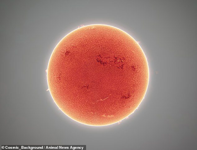 Der amerikanische Astrofotograf Andrew McCarthy wählte 30.000 Bilder aus, um ein Mosaik zu erstellen, das die Sonne in Florence, Arizona, USA, in hoher Auflösung einfängt