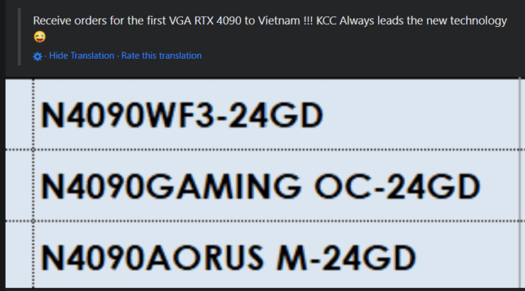 Die benutzerdefinierten Modelle der GeForce RTX 4090 von Gigabyte sind beim vietnamesischen Einzelhändler gelistet.  (Bildnachweis: I_Leak_VN)